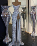 Silver Sequin Prom Dress Long Evening HZ0319