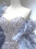 Stunning Silver Sweetheart Sequins Mermaid Long Formal Party Dress HZ0319