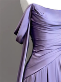 Elegant Purple Off Shoulder A-Line Satin Long Formal Party Dress HZ0319