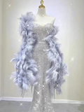 Stunning Silver Sweetheart Sequins Mermaid Long Formal Party Dress HZ0319