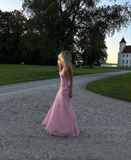 Elegant Pink Halter A-Line Sleeveless Long Party Dress Birthday Outfits HZ0319