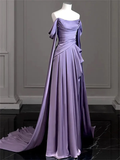 Elegant Purple Off Shoulder A-Line Satin Long Formal Party Dress HZ0319