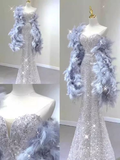 Stunning Silver Sweetheart Sequins Mermaid Long Formal Party Dress HZ0319