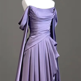 Elegant Purple Off Shoulder A-Line Satin Long Formal Party Dress HZ0319