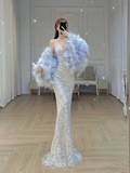 Stunning Silver Sweetheart Sequins Mermaid Long Formal Party Dress HZ0319