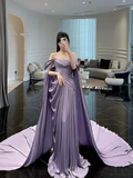 Elegant Purple Off Shoulder A-Line Satin Long Formal Party Dress HZ0319