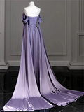Elegant Purple Off Shoulder A-Line Satin Long Formal Party Dress HZ0319