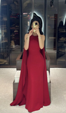 Elegant Halter Mermaid Sleeveless Long Formal Party Dress with Cape HZ0319