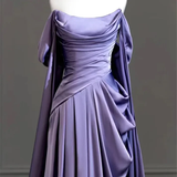 Elegant Purple Off Shoulder A-Line Satin Long Formal Party Dress HZ0319