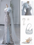 Silver One Shoulder Sequins Mermaid Long Formal Party Dress HZ0319