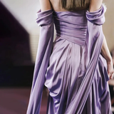 Elegant Purple Off Shoulder A-Line Satin Long Formal Party Dress HZ0319