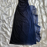 Dark Blue Straps Chiffon Vintage Long Party Dress Prom Gown HZ0319