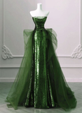 Green Strapless Sequins Mermaid Long Formal Party Dress HZ0319