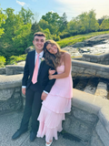 Pink Strapless A-Line Tiered Chiffon Long Formal Party Dress HZ0319