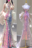 Shiny Pink Sequins Mermaid Long Formal Party Dress Evening Gown HZ0319