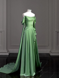 Green Off Shoulder A-Line Satin Long Formal Party Dress HZ0319