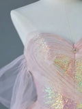 Pink Off Shoulder A-Line Sequins Long Formal Party Dress HZ0319
