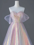Pink Off Shoulder A-Line Sequins Long Formal Party Dress HZ0319