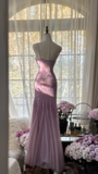 Lilac Spaghetti Straps Mermaid Beading Long Evening Dress Vintage Party Dress, HZ0319