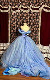 Blue Off Shoulder A-Line Chiffon Princess Evening Gowns Birthday Ball Gowns, HZ0319