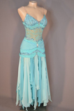 Blue Spaghetti Straps A-Line Chiffon Beading Long Party Dress Retro Evening Dress, HZ0319