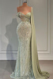 Sweetheart Strapless One Shoulder Sequined Floor-length Mermaid Prom HZ0319