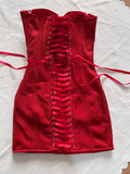 Retro Strapless Sweetheart Lace-up Design Sheath Satin Party Dress Homecoming Dresses, HZ0319