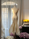 Vintage Ivory Spaghetti Straps Mermaid Beading Long Party Dress Evening Dress, HZ0319