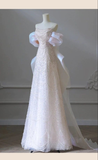 Light Pink Off Shoulder A-Line Sequins Pearls Long Formal Party Dress HZ0319