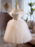 White Sweetheart Tulle Lace Short Prom Dress, White Homecoming Dress HZ0319
