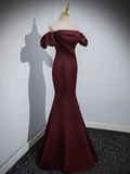 Burgundy Satin Mermaid Off Shoulder Formal Evening Party Dress HZ0319