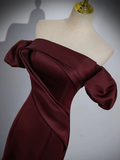 Burgundy Satin Mermaid Off Shoulder Formal Evening Party Dress HZ0319