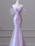 Light Purple Off Shoulder Mermaid Long Party Dress Evening Gown HZ0319