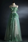 Light Green Straps Long A-Line Prom Dress Evening Dress Party Dresses HZ0319