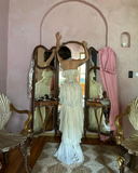 Elegant Ivory Strapless Tiered Mermaid Long Party Dress Birthday Gown HZ0319