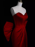 Charming Red Sweetheart Satin Sheath Long Formal Party Dress HZ0319