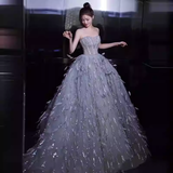 Stunning Strapless A-Line Tulle Long Prom Dress Evening Gown, HZ0319
