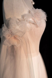 Light Pink Off Shoulder A-Line Tulle Long Formal Prom Dress Birthday Dress HZ0319