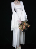 Retro White Long Sleeves A-Line Lace Long Formal Prom Dresses Evening Gowns, HZ0319