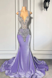 Lilac Sleeveless Mermaid Long Prom Dress with Crystal Beadings HZ0319