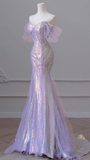 Light Purple Off Shoulder Mermaid Long Party Dress Evening Gown HZ0319