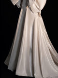 Elegant White Off Shoulder A-Line Satin Wedding Dress Birthday Gown HZ0319