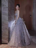 Stunning Strapless A-Line Tulle Long Prom Dress Evening Gown, HZ0319