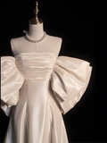 Elegant White Off Shoulder A-Line Satin Wedding Dress Birthday Gown HZ0319