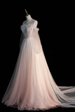 Light Pink Off Shoulder A-Line Tulle Long Formal Prom Dress Birthday Dress HZ0319