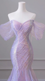 Light Purple Off Shoulder Mermaid Long Party Dress Evening Gown HZ0319