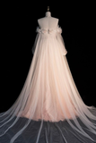 Light Pink Off Shoulder A-Line Tulle Long Formal Prom Dress Birthday Dress HZ0319