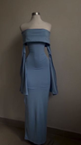 Elegant Blue Off Shoulder Mermaid Long Party Dress with Long Sleeves HZ0319