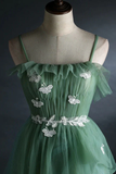 Light Green Straps Long A-Line Prom Dress Evening Dress Party Dresses HZ0319