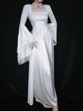 Retro White Long Sleeves A-Line Lace Long Formal Prom Dresses Evening Gowns, HZ0319